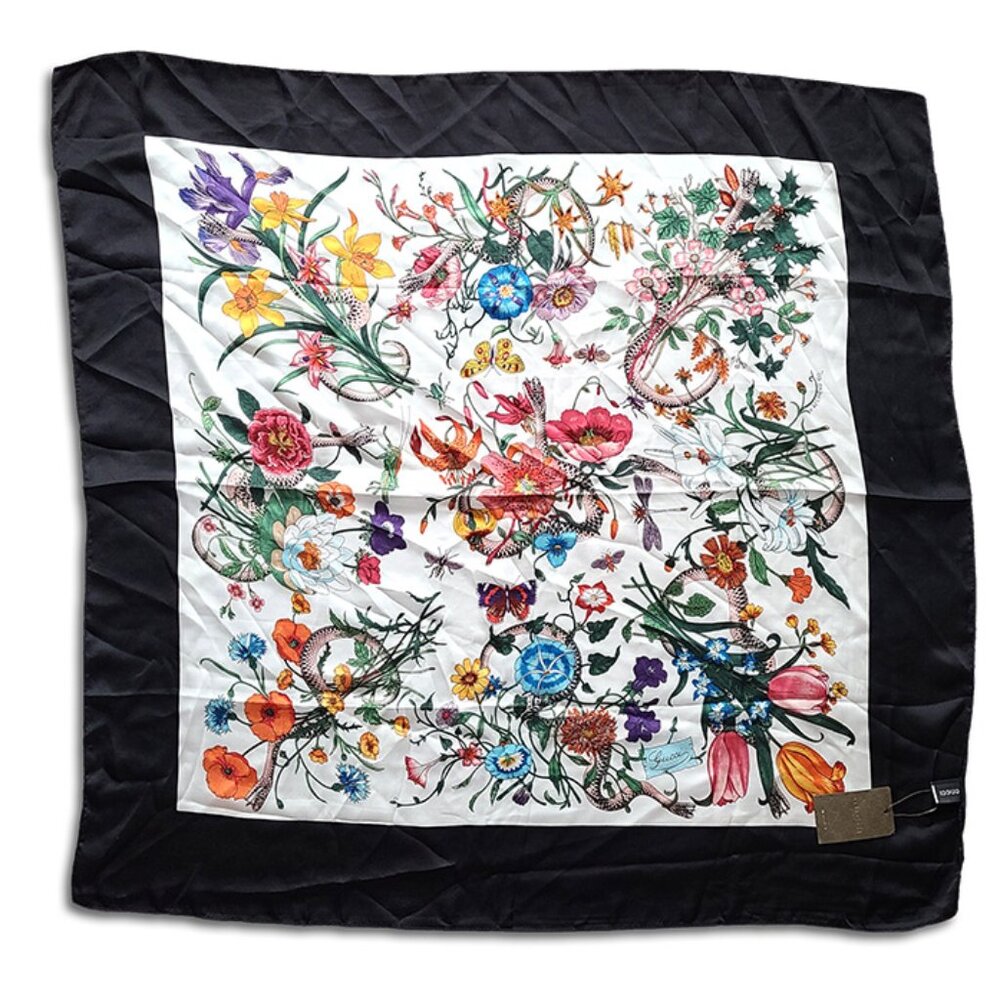 Gucci Flora Snake Foulard Silk Twill Scarf